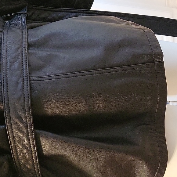 MARC By Andrew Marc size M Black Leather Belted Zippered Pockets Coat Jacket - Picture 8 of 13